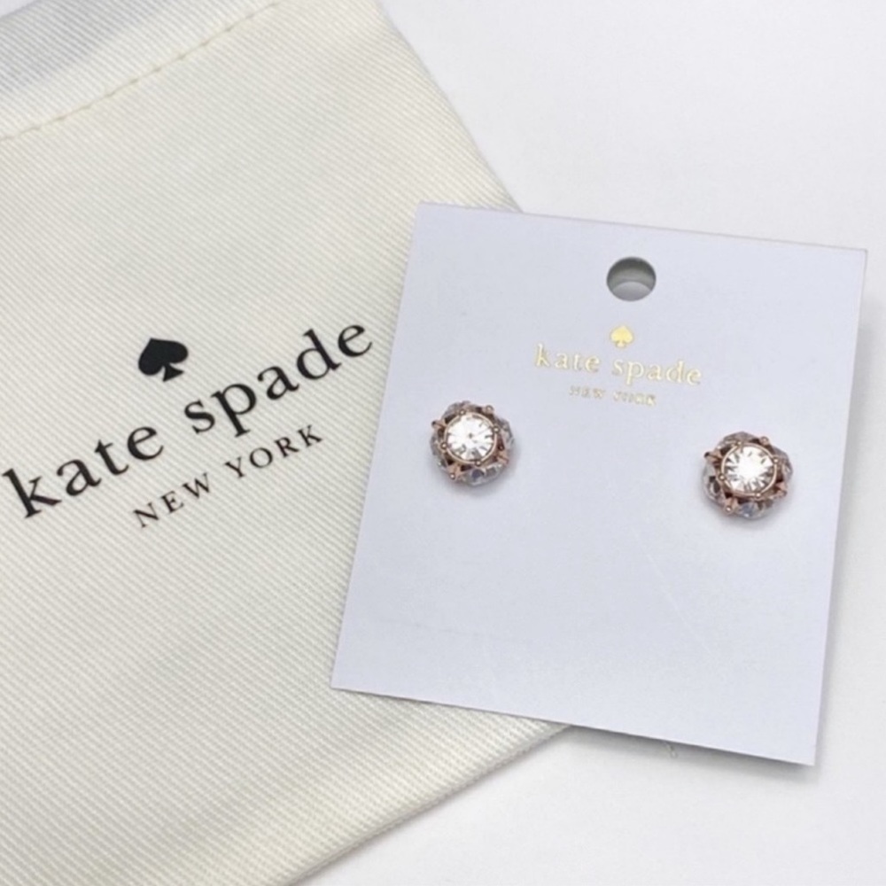 Kate Spade Earrings Rounds Crystal Studs with Rose Gold Posts Lady Marma…